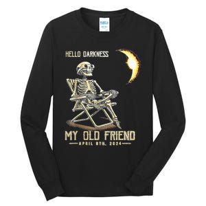 Hello Darkness My Old Friend Funny Skeleton Solar Eclipse Tall Long Sleeve T-Shirt