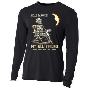 Hello Darkness My Old Friend Funny Skeleton Solar Eclipse Cooling Performance Long Sleeve Crew