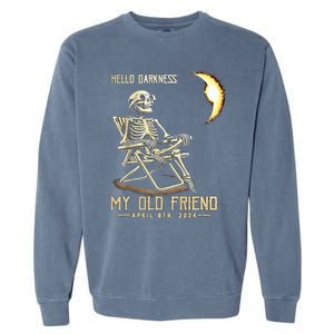 Hello Darkness My Old Friend Funny Skeleton Solar Eclipse Garment-Dyed Sweatshirt