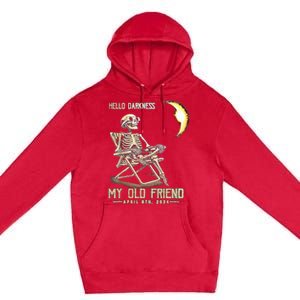 Hello Darkness My Old Friend Funny Skeleton Solar Eclipse Premium Pullover Hoodie