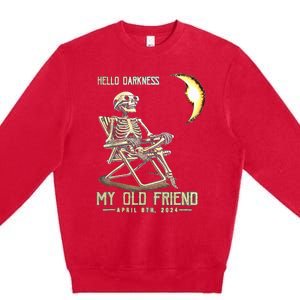 Hello Darkness My Old Friend Funny Skeleton Solar Eclipse Premium Crewneck Sweatshirt