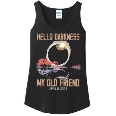 Hello Darkness My Old Friend Solar Eclipse April 08 2024 Ladies Essential Tank