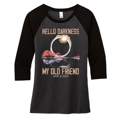 Hello Darkness My Old Friend Solar Eclipse April 08 2024 Women's Tri-Blend 3/4-Sleeve Raglan Shirt