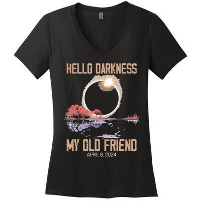 Hello Darkness My Old Friend Solar Eclipse April 08 2024 Women's V-Neck T-Shirt