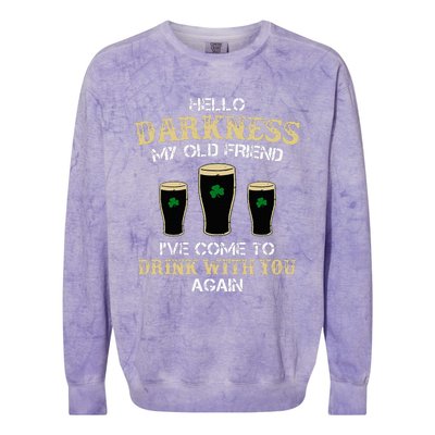 Hello Darkness My Old friend Irish Shamrock Beer Day Colorblast Crewneck Sweatshirt