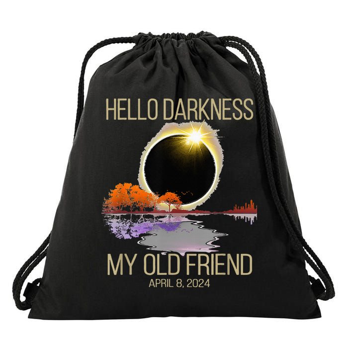 Hello Darkness My Old Friend Solar Eclipse April 08 2024 Drawstring Bag