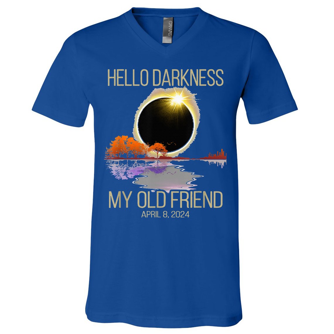 Hello Darkness My Old Friend Solar Eclipse April 08 2024 V-Neck T-Shirt