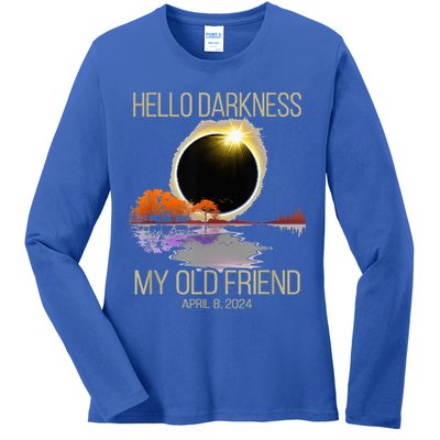 Hello Darkness My Old Friend Solar Eclipse April 08 2024 Ladies Long Sleeve Shirt