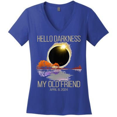 Hello Darkness My Old Friend Solar Eclipse April 08 2024 Women's V-Neck T-Shirt