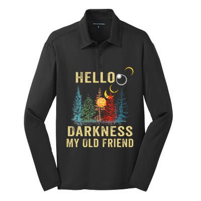 Hello Darkness My Old Friend Solar Eclipse April 08 2024 Silk Touch Performance Long Sleeve Polo