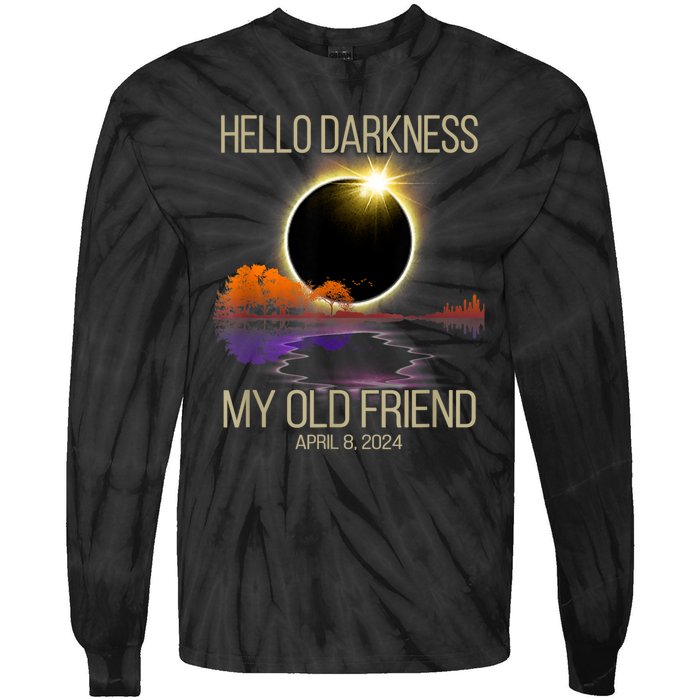 Hello Darkness My Old Friend Solar Eclipse April 08 2024 Tie-Dye Long Sleeve Shirt