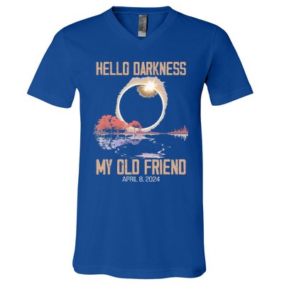 Hello Darkness My Old Friend Solar Eclipse April 08 2024 V-Neck T-Shirt