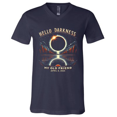 Hello Darkness My Old Friend Solar Eclipse April 08 2024 V-Neck T-Shirt