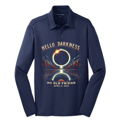 Hello Darkness My Old Friend Solar Eclipse April 08 2024 Silk Touch Performance Long Sleeve Polo