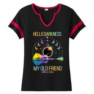 Hello Darkness My Old Friend April 08 Solar Eclipse Ladies Halftime Notch Neck Tee