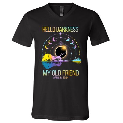 Hello Darkness My Old Friend April 08 Solar Eclipse V-Neck T-Shirt