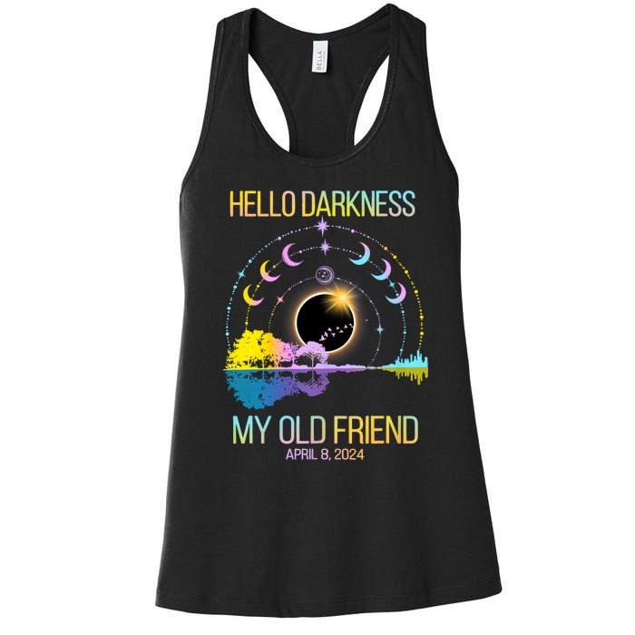 Hello Darkness My Old Friend April 08 Solar Eclipse Women's Racerback Tank