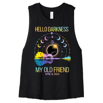 Hello Darkness My Old Friend April 08 Solar Eclipse Women's Racerback Cropped Tank