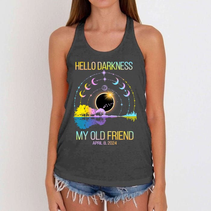 Hello Darkness My Old Friend April 08 Solar Eclipse Women's Knotted Racerback Tank