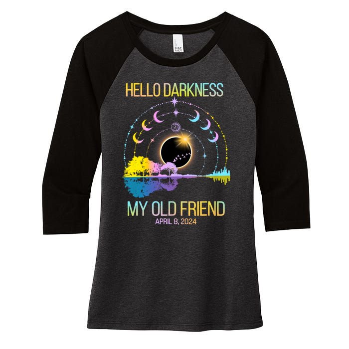 Hello Darkness My Old Friend April 08 Solar Eclipse Women's Tri-Blend 3/4-Sleeve Raglan Shirt