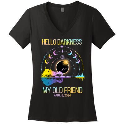 Hello Darkness My Old Friend April 08 Solar Eclipse Women's V-Neck T-Shirt