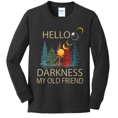 Hello Darkness My Old Friend Solar Eclipse April 08 2024 Trending Now Get It Kids Long Sleeve Shirt