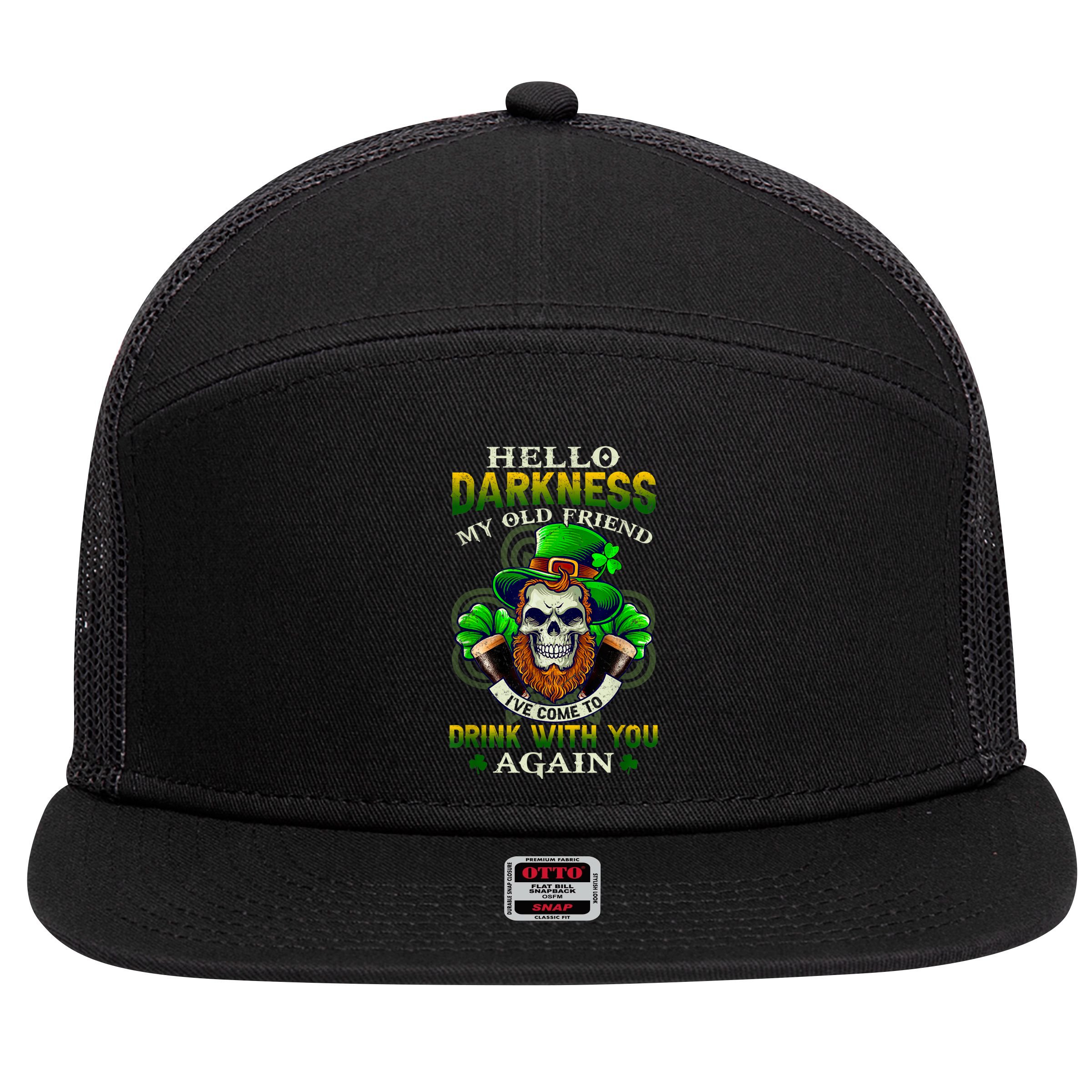 Hello Darkness My Old Friend I’ve Come To Drink With You Again 7 Panel Mesh Trucker Snapback Hat
