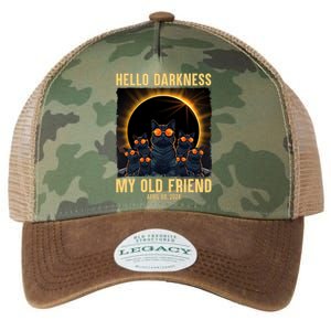 Hello Darkness My Old Friend Solar Eclipse April 08 2024 Funny Cat Legacy Tie Dye Trucker Hat