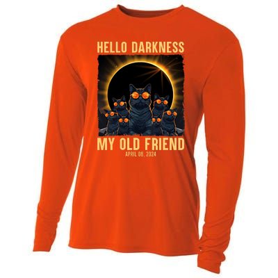 Hello Darkness My Old Friend Solar Eclipse April 08 2024 Funny Cat Cooling Performance Long Sleeve Crew