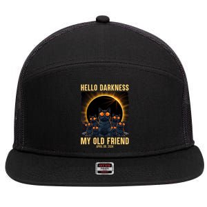 Hello Darkness My Old Friend Solar Eclipse April 08 2024 Funny Cat 7 Panel Mesh Trucker Snapback Hat