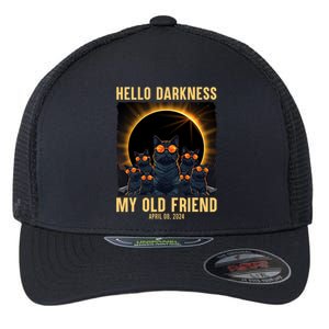 Hello Darkness My Old Friend Solar Eclipse April 08 2024 Funny Cat Flexfit Unipanel Trucker Cap