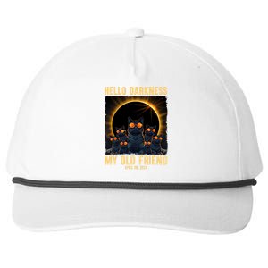 Hello Darkness My Old Friend Solar Eclipse April 08 2024 Funny Cat Snapback Five-Panel Rope Hat