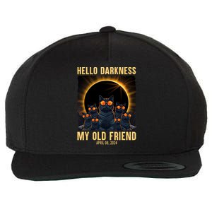 Hello Darkness My Old Friend Solar Eclipse April 08 2024 Funny Cat Wool Snapback Cap