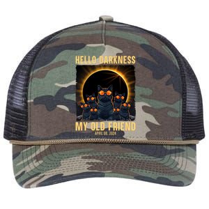 Hello Darkness My Old Friend Solar Eclipse April 08 2024 Funny Cat Retro Rope Trucker Hat Cap