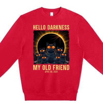 Hello Darkness My Old Friend Solar Eclipse April 08 2024 Funny Cat Premium Crewneck Sweatshirt