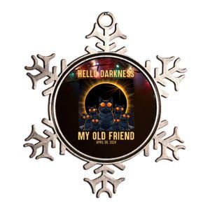 Hello Darkness My Old Friend Solar Eclipse April 08 2024 Funny Cat Metallic Star Ornament