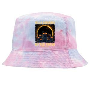 Hello Darkness My Old Friend Solar Eclipse April 08 2024 Funny Cat Tie-Dyed Bucket Hat