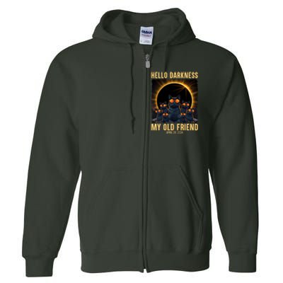 Hello Darkness My Old Friend Solar Eclipse April 08 2024 Funny Cat Full Zip Hoodie