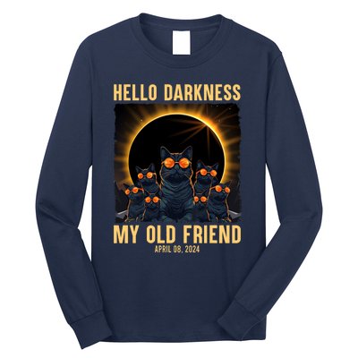 Hello Darkness My Old Friend Solar Eclipse April 08 2024 Funny Cat Long Sleeve Shirt