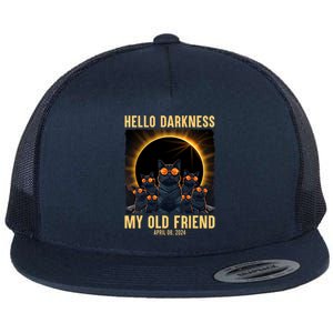 Hello Darkness My Old Friend Solar Eclipse April 08 2024 Funny Cat Flat Bill Trucker Hat