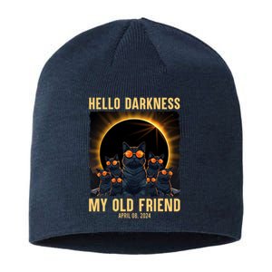 Hello Darkness My Old Friend Solar Eclipse April 08 2024 Funny Cat Sustainable Beanie