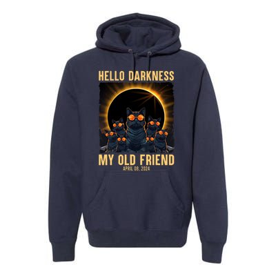 Hello Darkness My Old Friend Solar Eclipse April 08 2024 Funny Cat Premium Hoodie