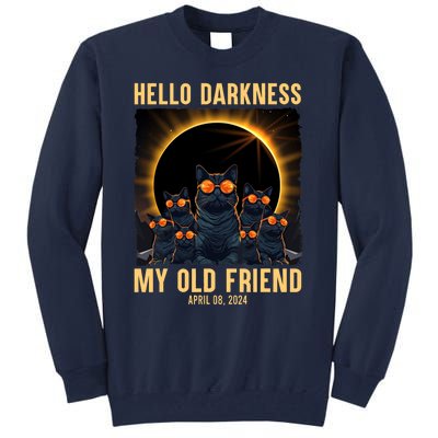 Hello Darkness My Old Friend Solar Eclipse April 08 2024 Funny Cat Tall Sweatshirt