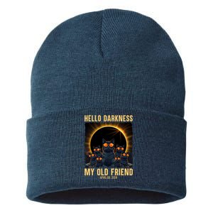 Hello Darkness My Old Friend Solar Eclipse April 08 2024 Funny Cat Sustainable Knit Beanie