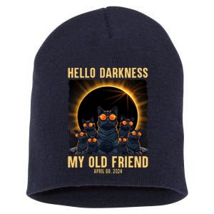 Hello Darkness My Old Friend Solar Eclipse April 08 2024 Funny Cat Short Acrylic Beanie