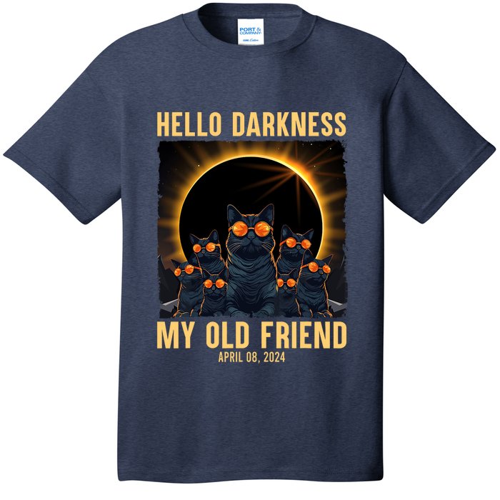 Hello Darkness My Old Friend Solar Eclipse April 08 2024 Funny Cat T-Shirt