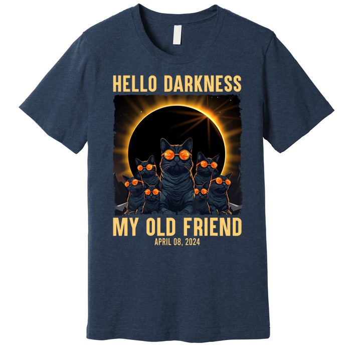 Hello Darkness My Old Friend Solar Eclipse April 08 2024 Funny Cat Premium T-Shirt