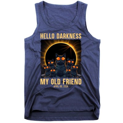 Hello Darkness My Old Friend Solar Eclipse April 08 2024 Funny Cat Tank Top