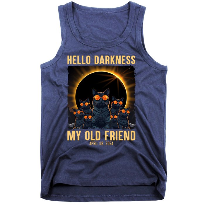 Hello Darkness My Old Friend Solar Eclipse April 08 2024 Funny Cat Tank Top