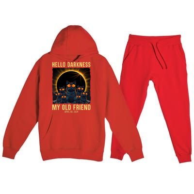 Hello Darkness My Old Friend Solar Eclipse April 08 2024 Funny Cat Premium Hooded Sweatsuit Set